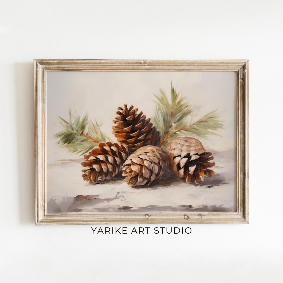 Vintage Pinecones And Pine Needles Winter Still Life Oil Print