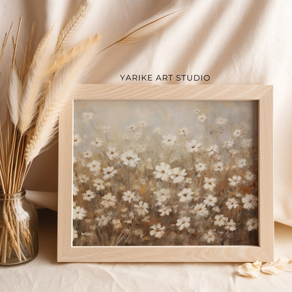 White Cosmos Daisy Field In Soft Neutral Vintage Tones Poster - Image 4