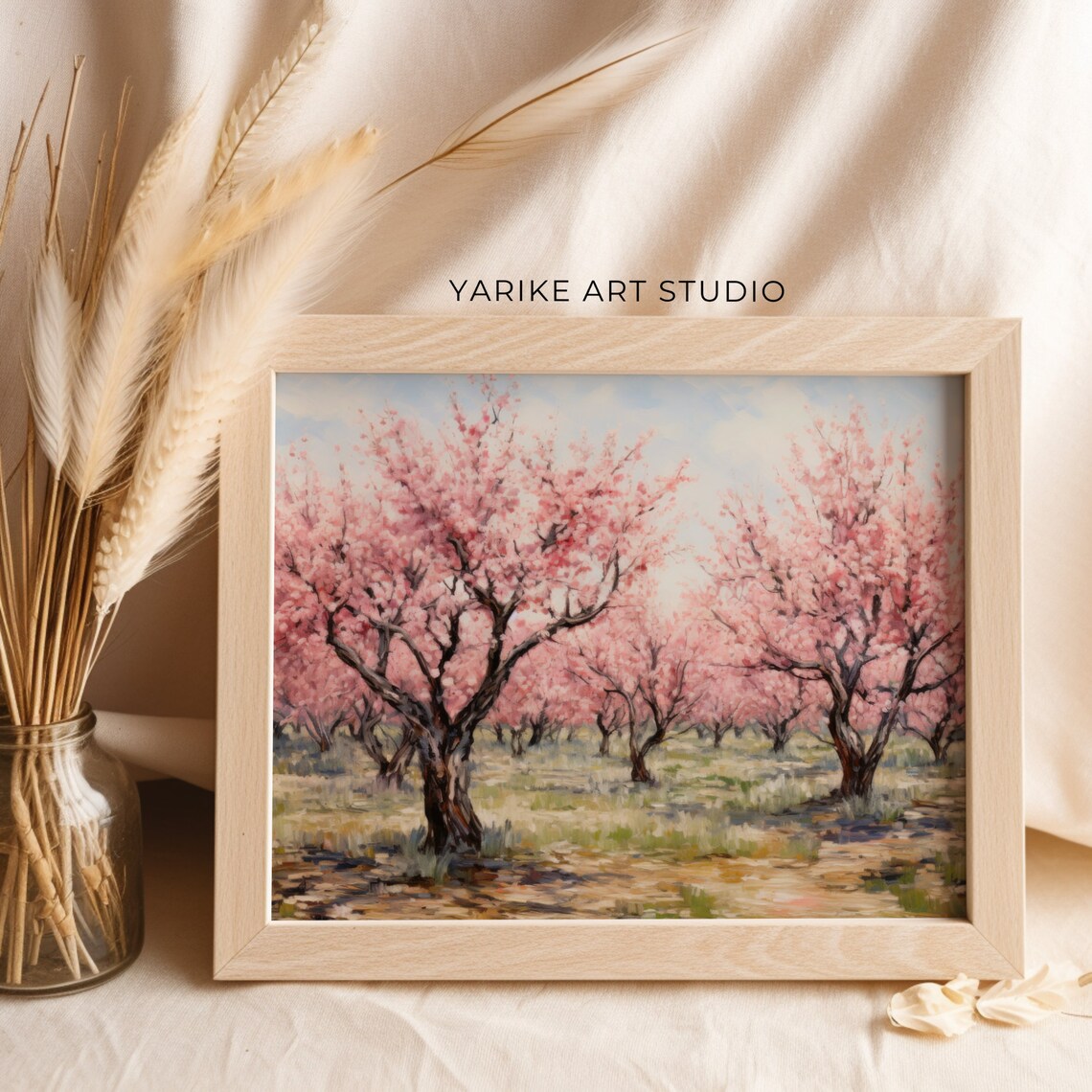 Pink Cherry Blossom Orchard Full Bloom Spring Landscape Poster - Image 2
