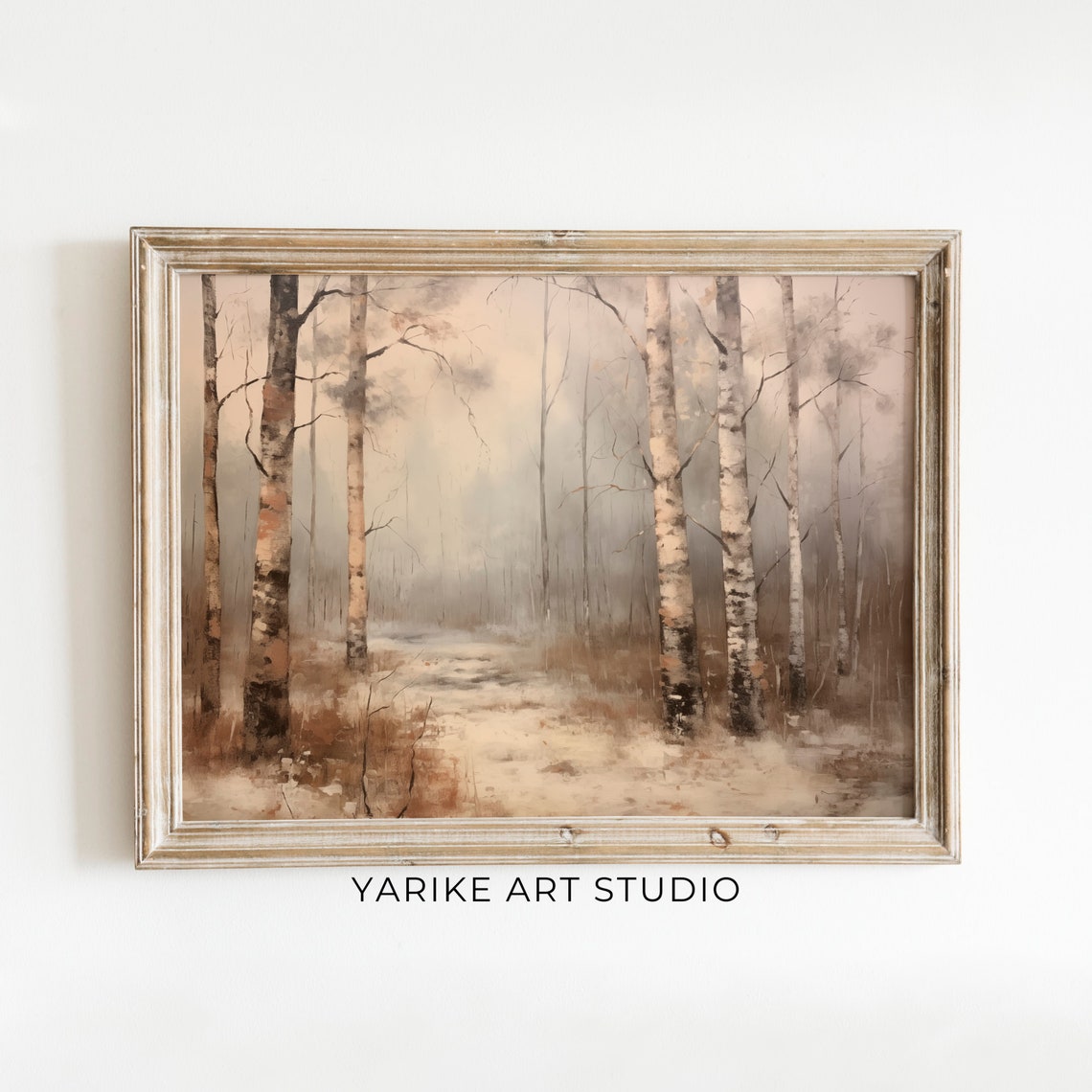 Misty Birch Trees Foggy Forest Winter Landscape Painting Poster