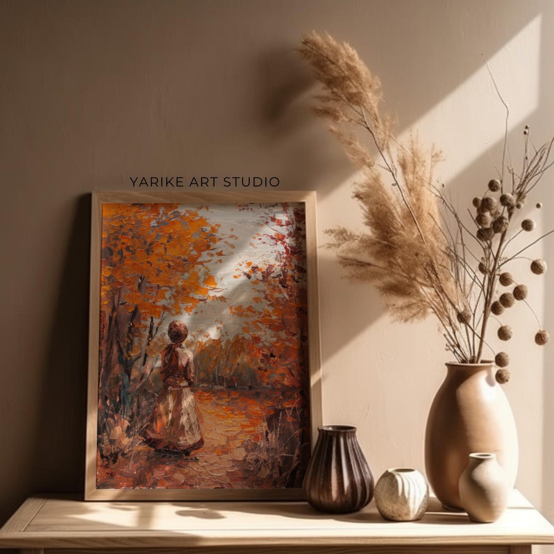 Woman In Rustic Dress Among Fiery Orange Autumn Trees Poster - Image 4