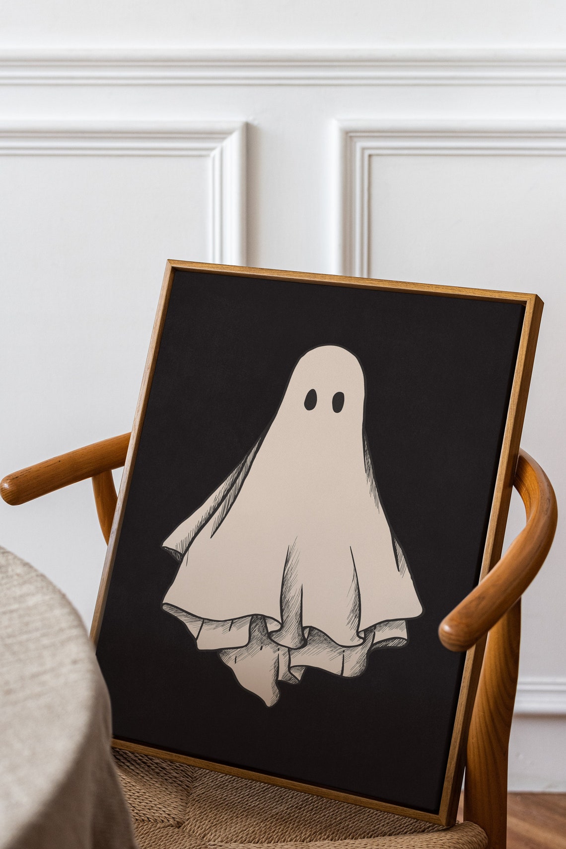 Cute Sheet Ghost on Black Background Halloween Spooky Decor Poster - Image 3
