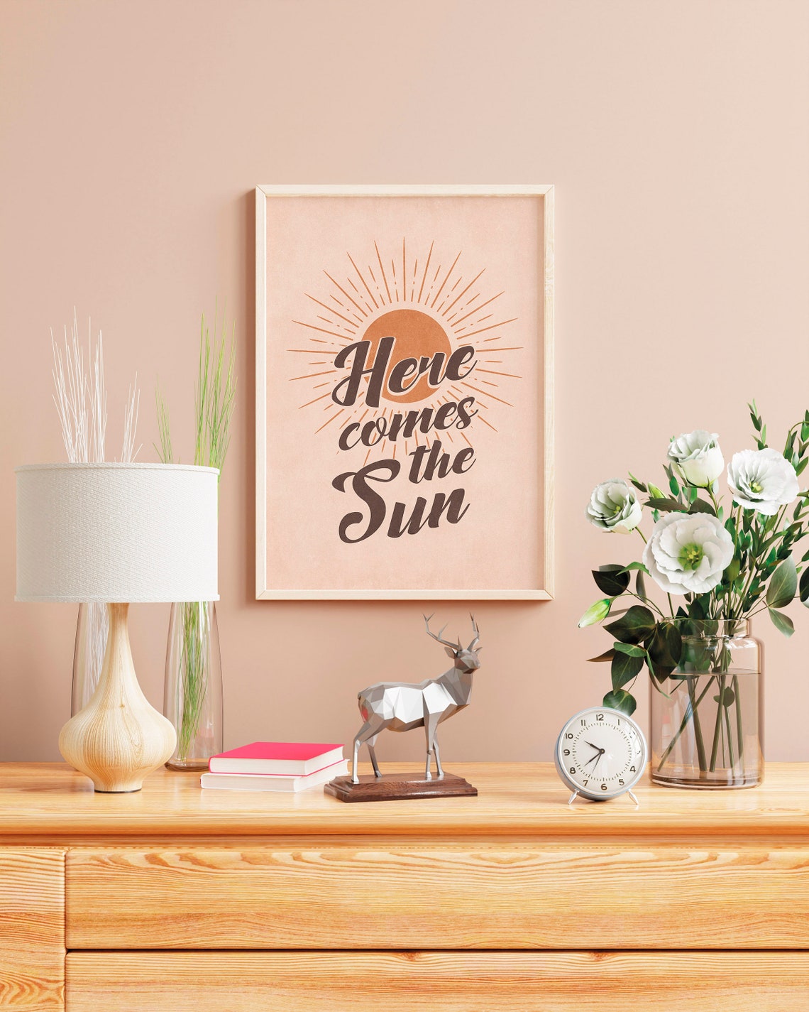 Retro Here Comes The Sun Boho Sunrise Daily Positive Quote Wall Art - Image 2