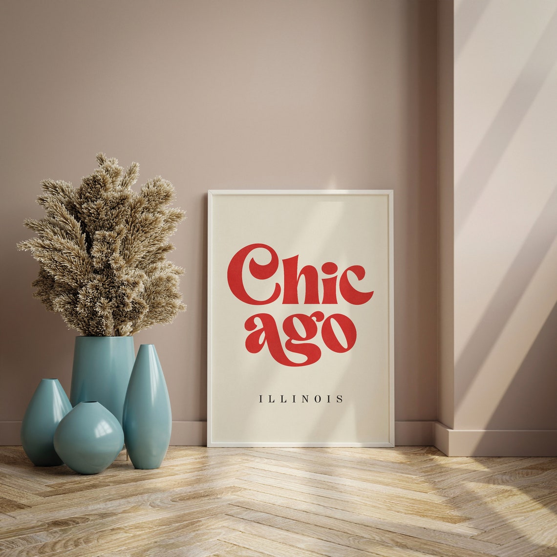Chicago Illinois Red Vintage Retro Script City Typography Wall Art - Image 2