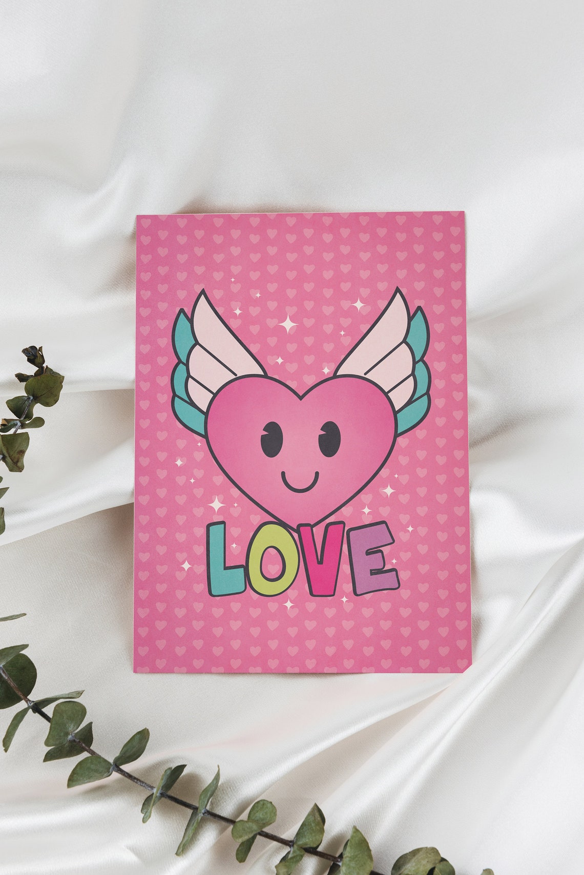 Cute Smiling Winged Heart Love Cartoon Pink Nursery Wall Art Decor