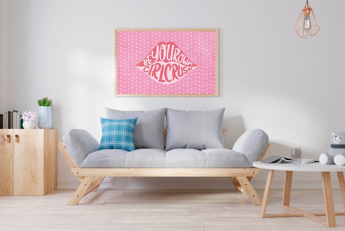 Be Your Own Girl Crush Pink Lips Retro Typography Quote Poster Art - Image 3