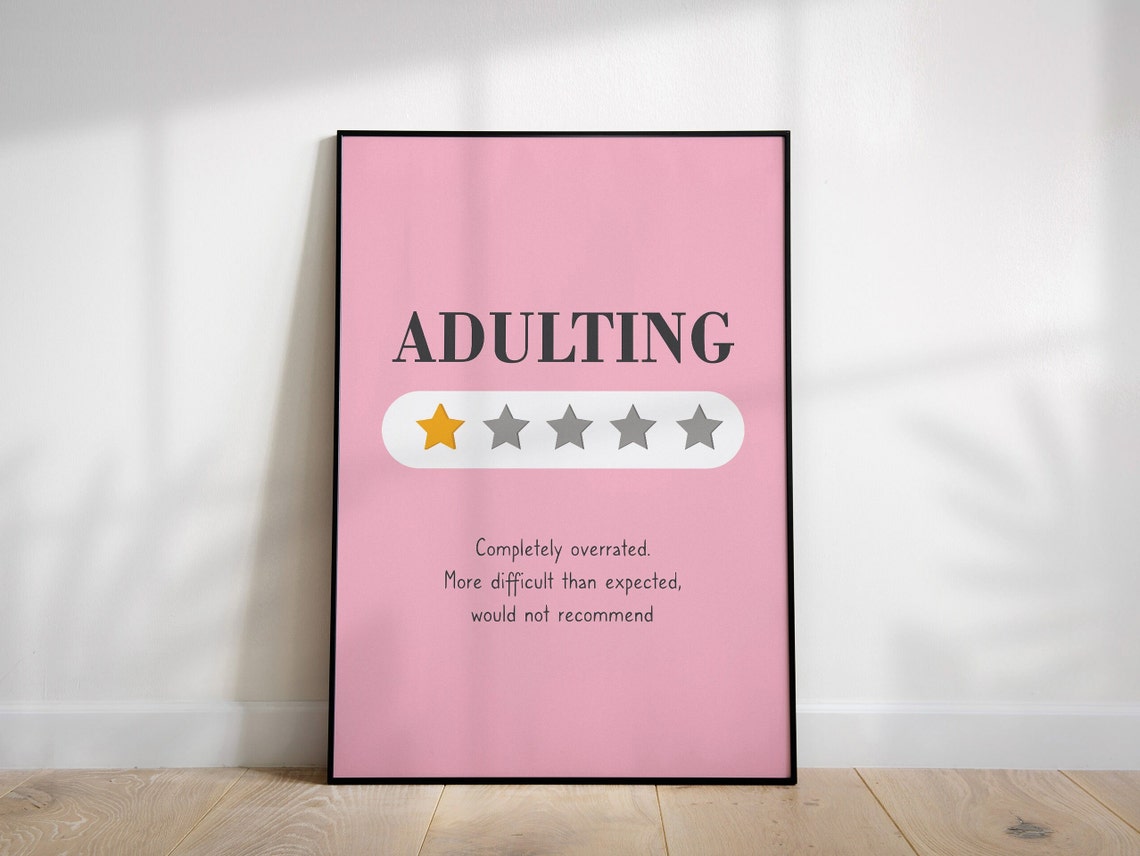 Adulting One Star Review Funny Office Quote Poster in Soft Pink - Image 3
