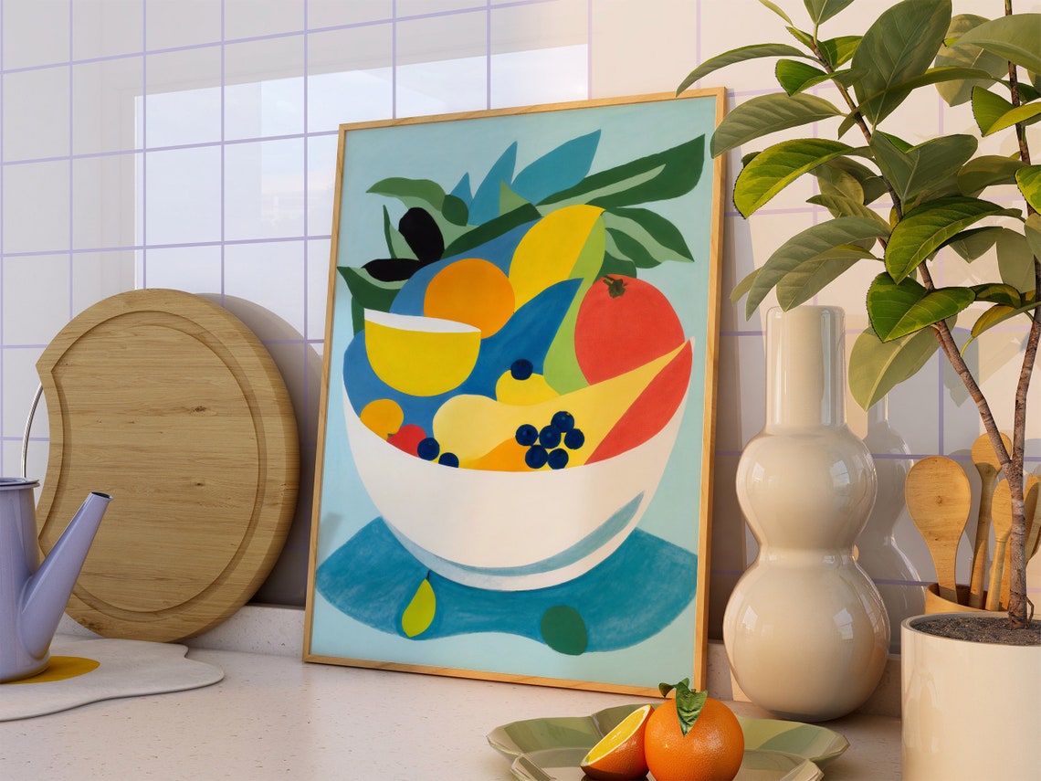 Abstract Colorful Bowl With Fruits, Kitchen Art - Image 3