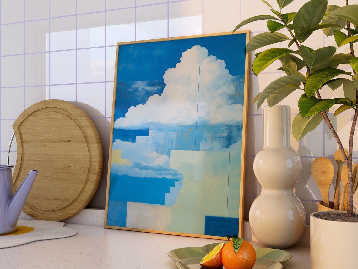 Surrealist Cloud Painting, Abstract Minimalist Nursery Decor - Image 3