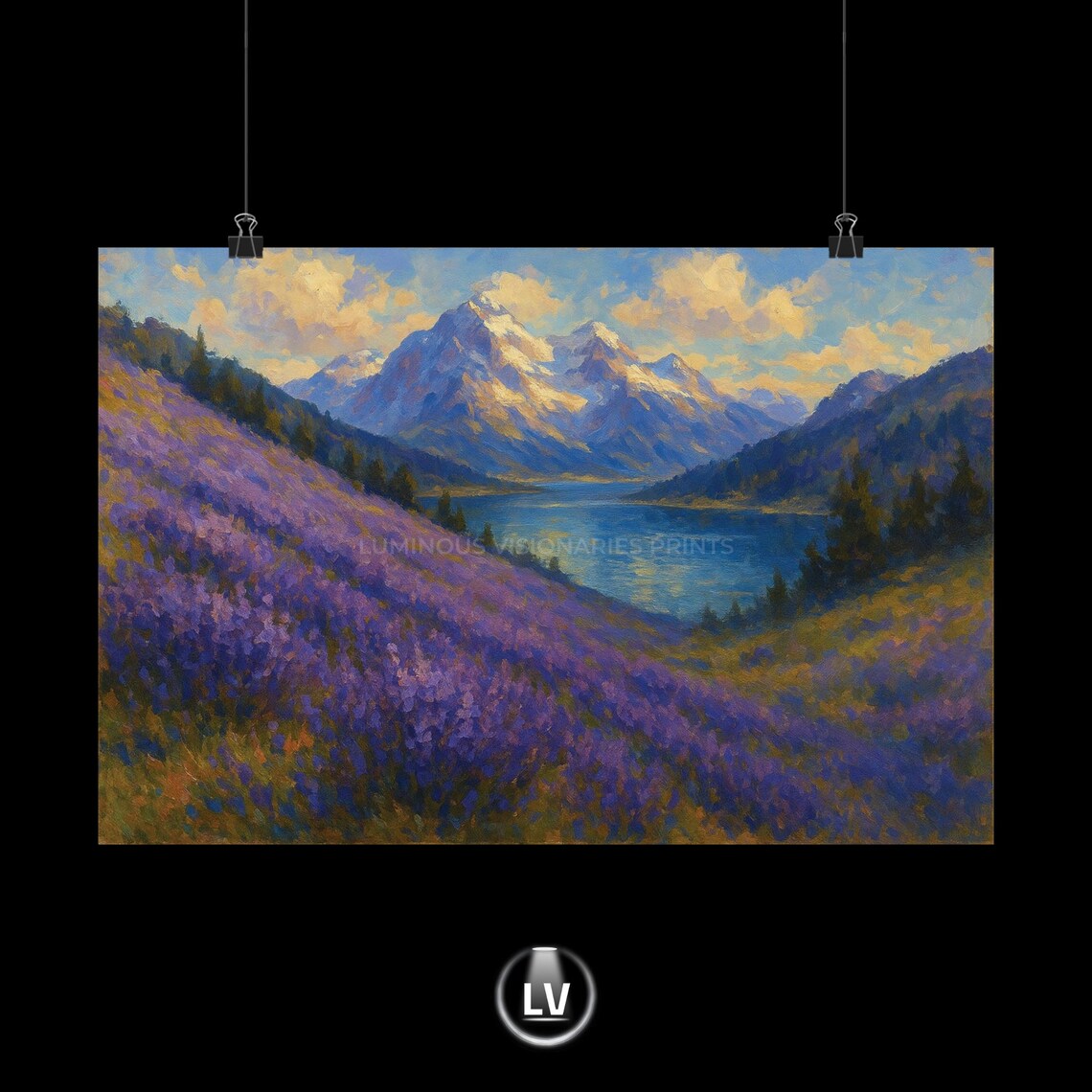 Serene Landscape Poster, Lavender Mountains