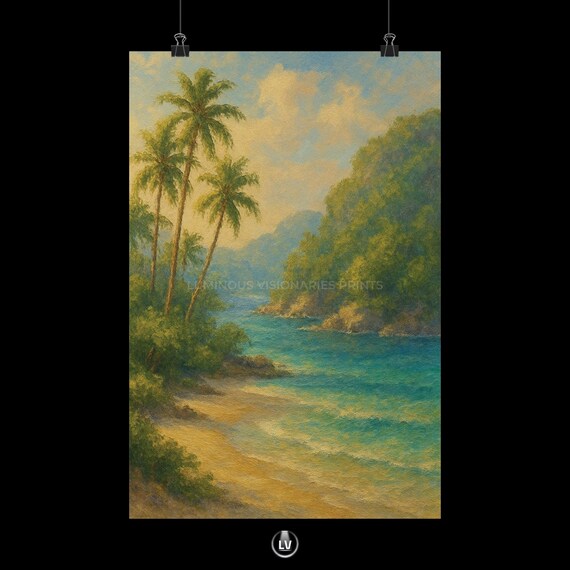 Tropical Palm Beach Cove Turquoise Water Vintage Beach Art Poster