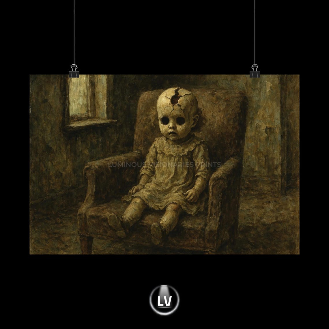 Creepy Cracked Doll Portrait Macabre Gothic Horror Art Poster