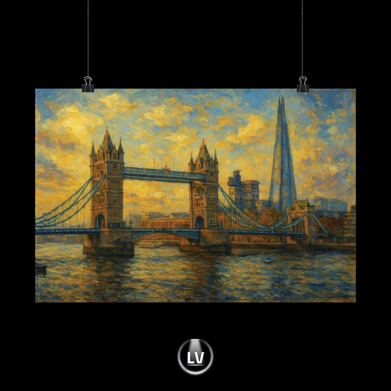 Tower Bridge London Sunset River Thames Oil Painting Art Poster