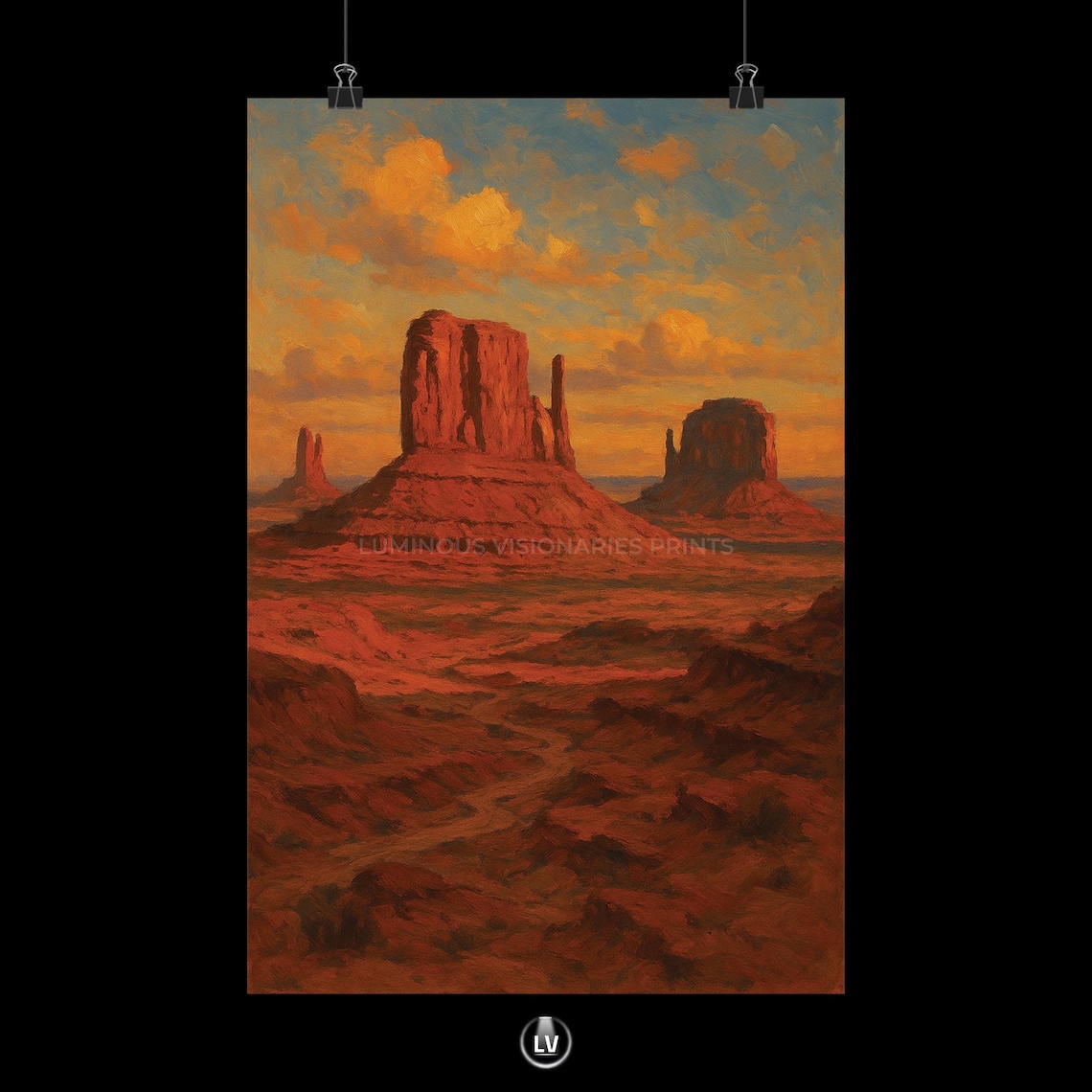 Monument Valley Sunset Painting Poster Red Rock Buttes Desert Art Wall Decor