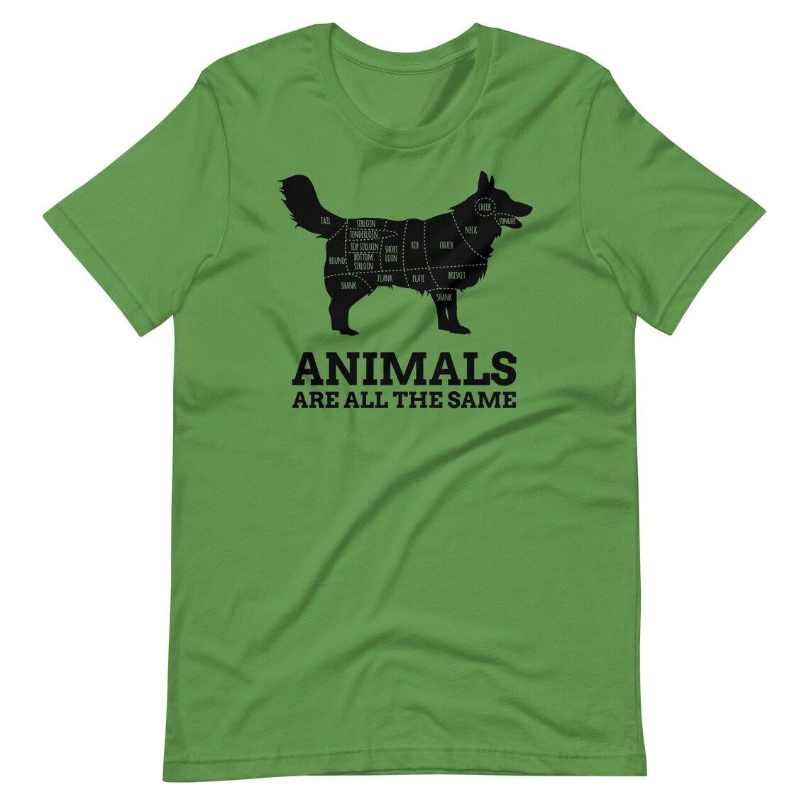 Vegan Butcher Dog Cuts Diagram T-Shirt Animals Are All The Same Print - Image 4