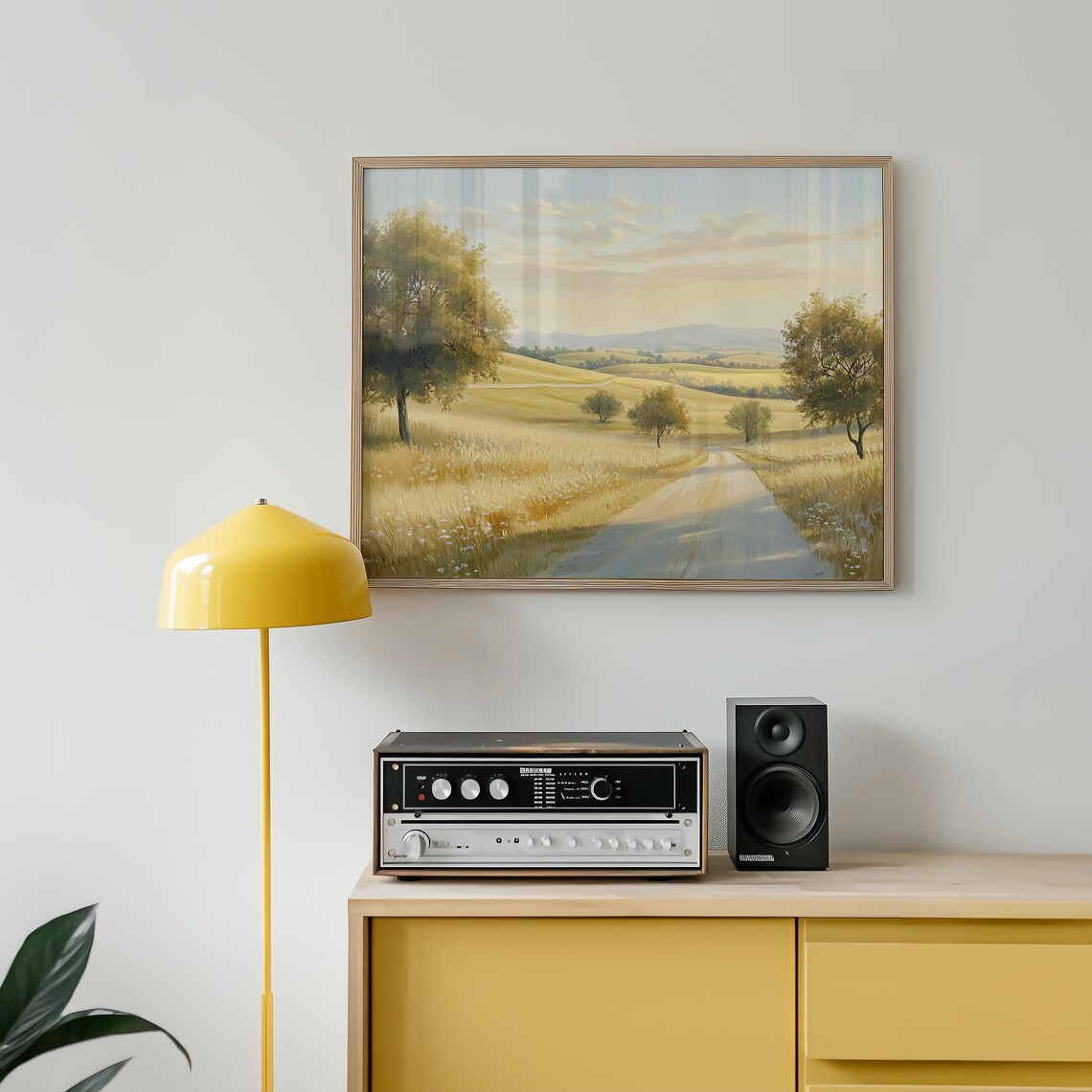 Golden Farmland Road Rolling Pastures Soft Countryside Art Poster