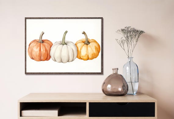 Pumpkin Trio Wall Art Watercolor Fall Painting Print At Home