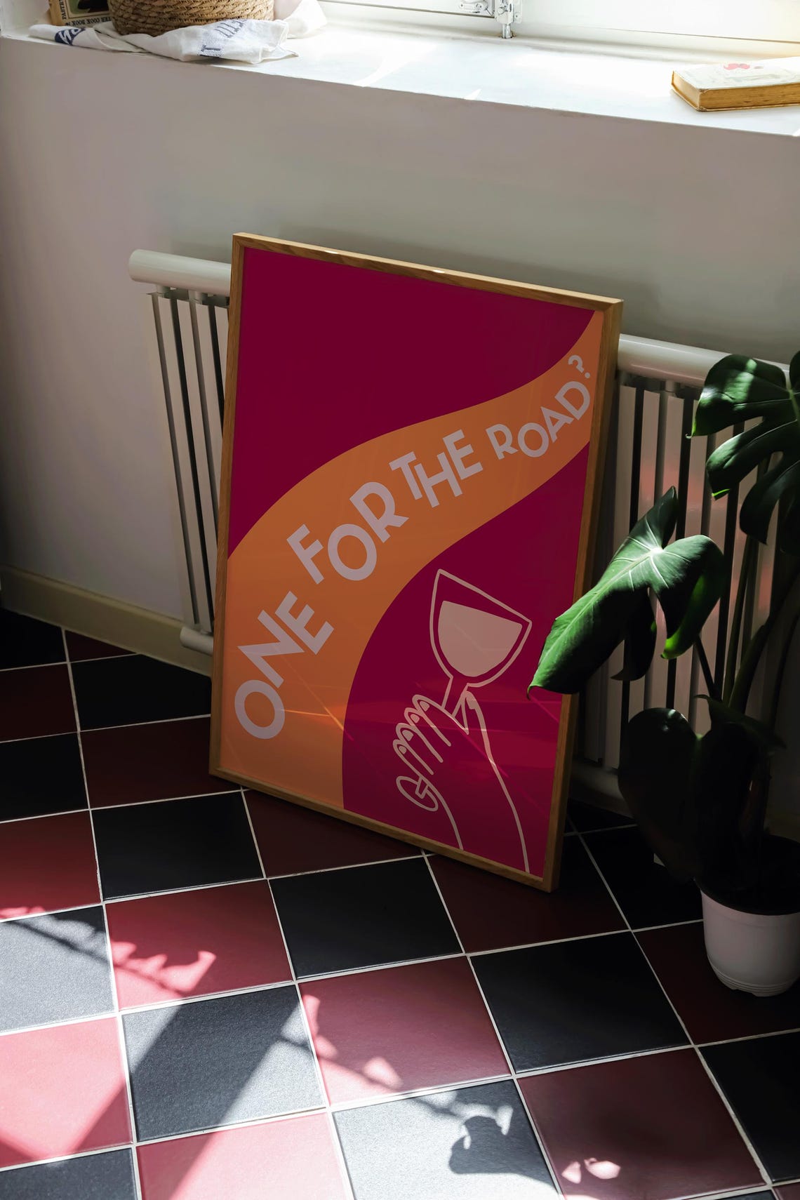 One For The Road Wine Poster in Orange and Magenta Modern Design - Image 2