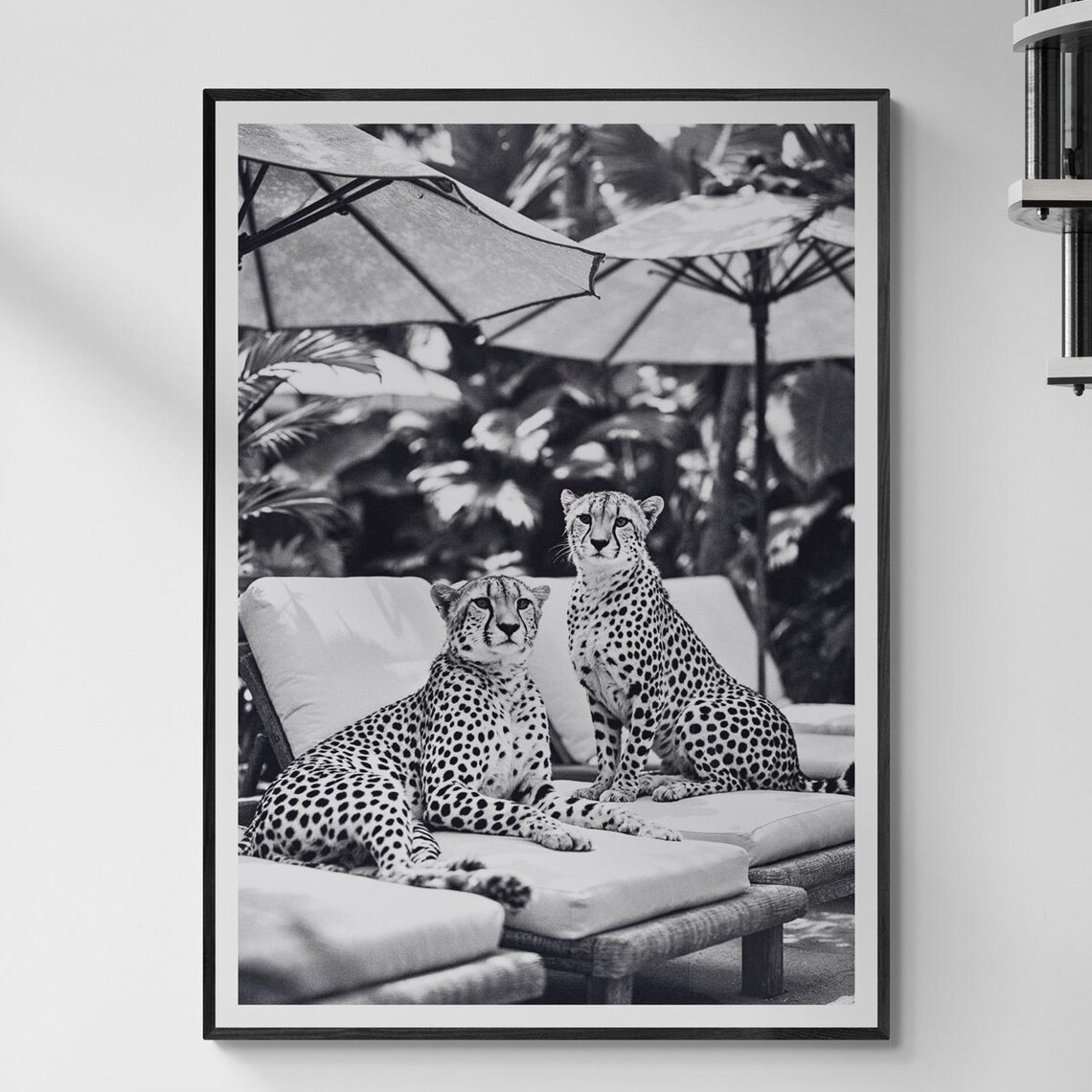 Cheetah by Pool Black and White Art Print