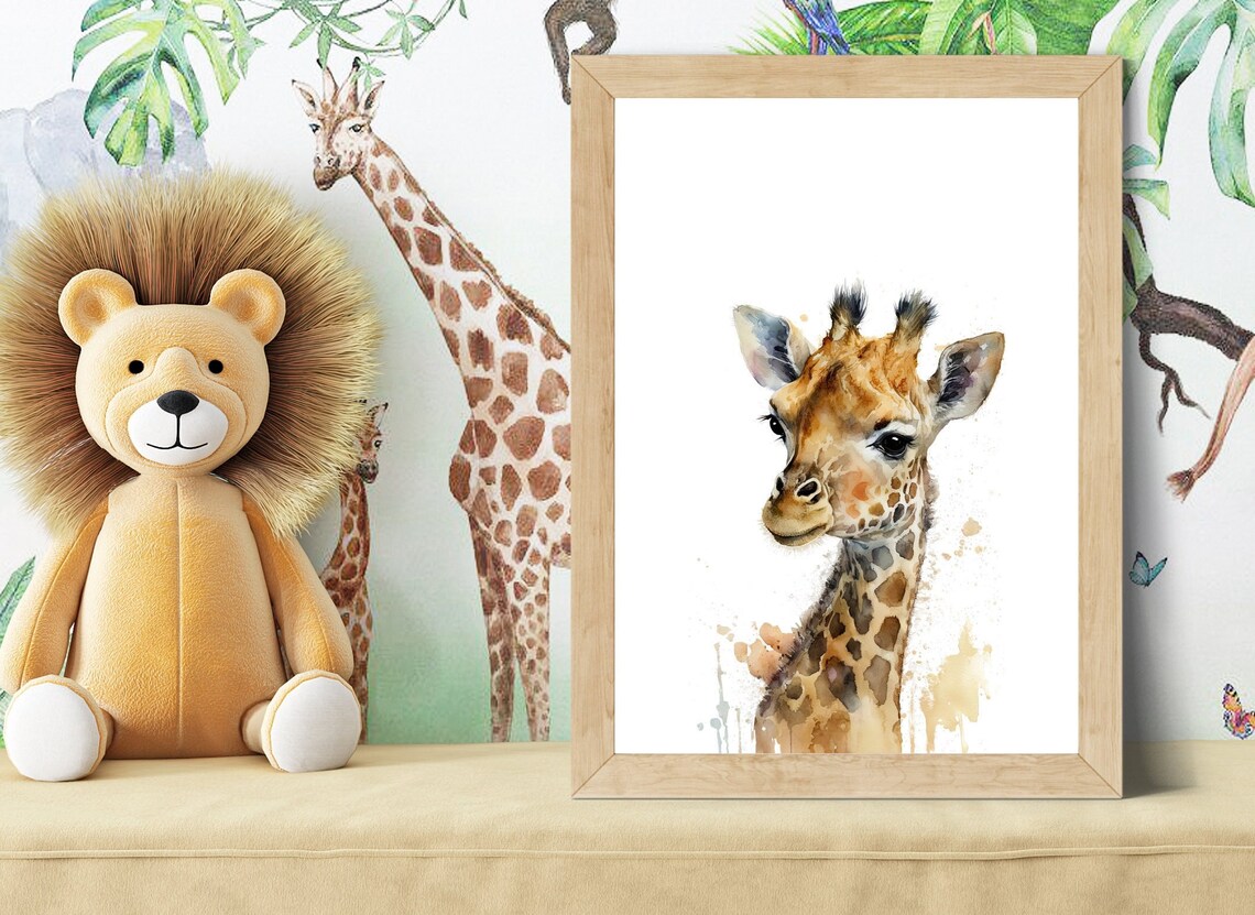 Watercolor Baby Giraffe Head Portrait Nursery Safari Wall Art - Image 2