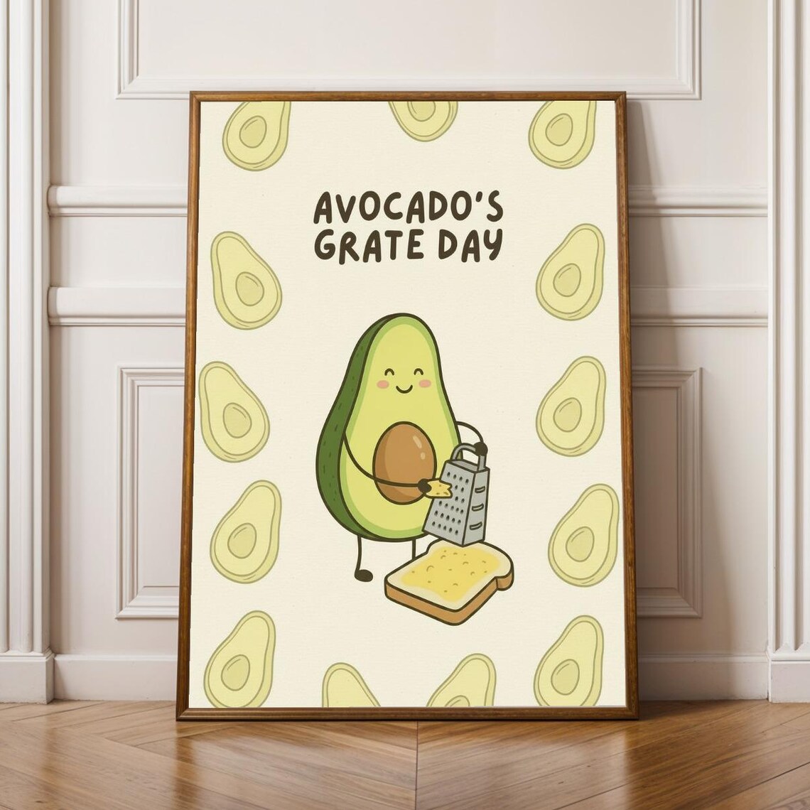 Avocados Grate Day Funny Food Illustration Cream Olive Kitchen Art Poster