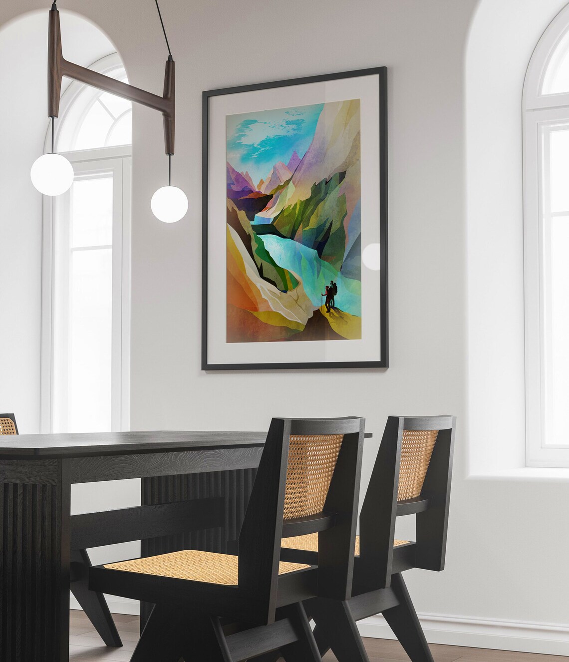 Hikers Overlooking Colorful Canyon River Valley Mountain Poster - Image 4