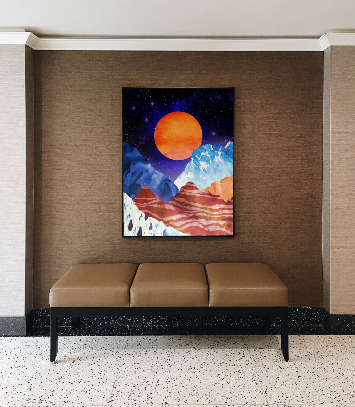 Orange Moon Mountain Art Print, Desert Landscape - Image 2