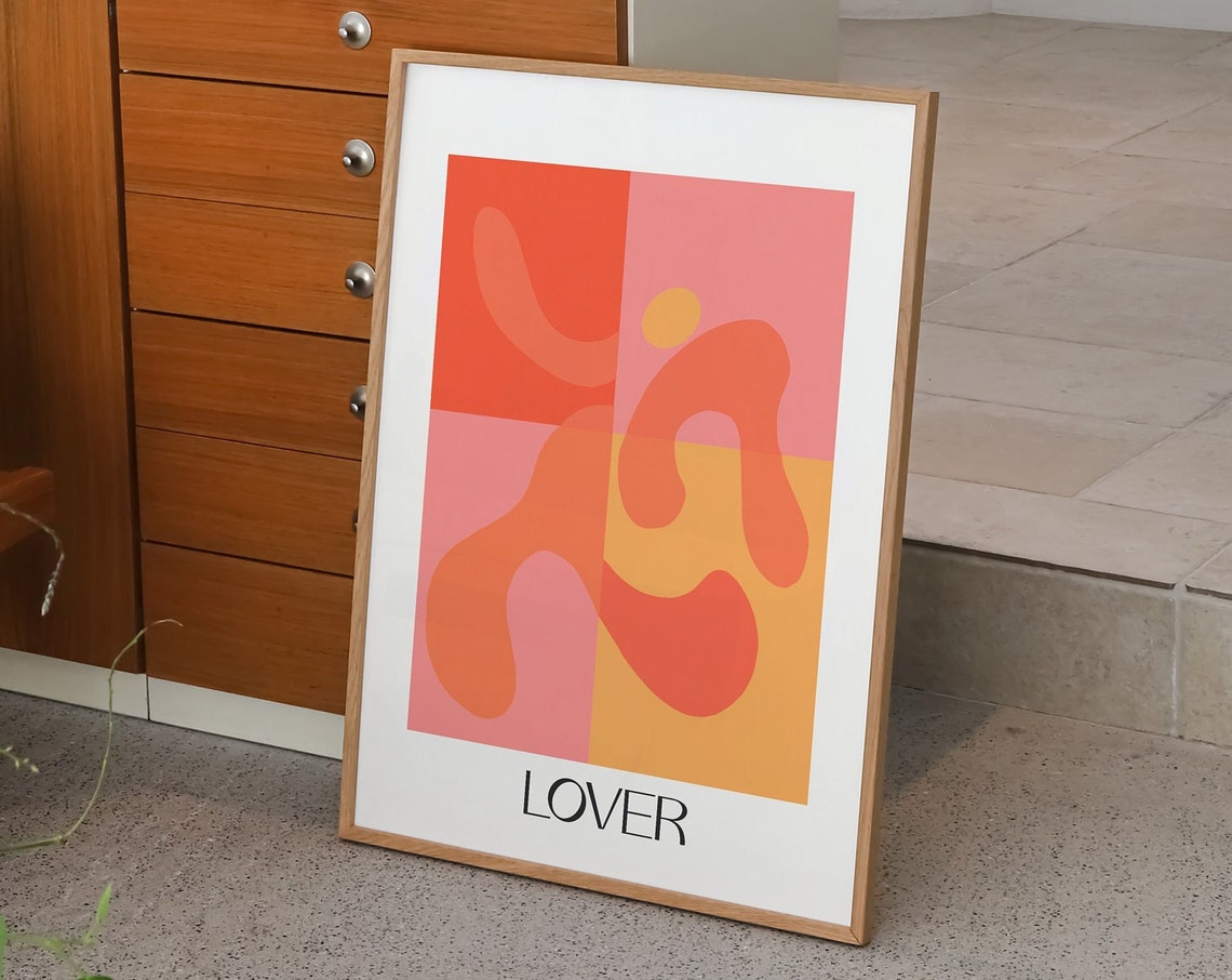 Lover Abstract Wavy Figure Pink Orange Yellow Modern Art Poster - Image 3