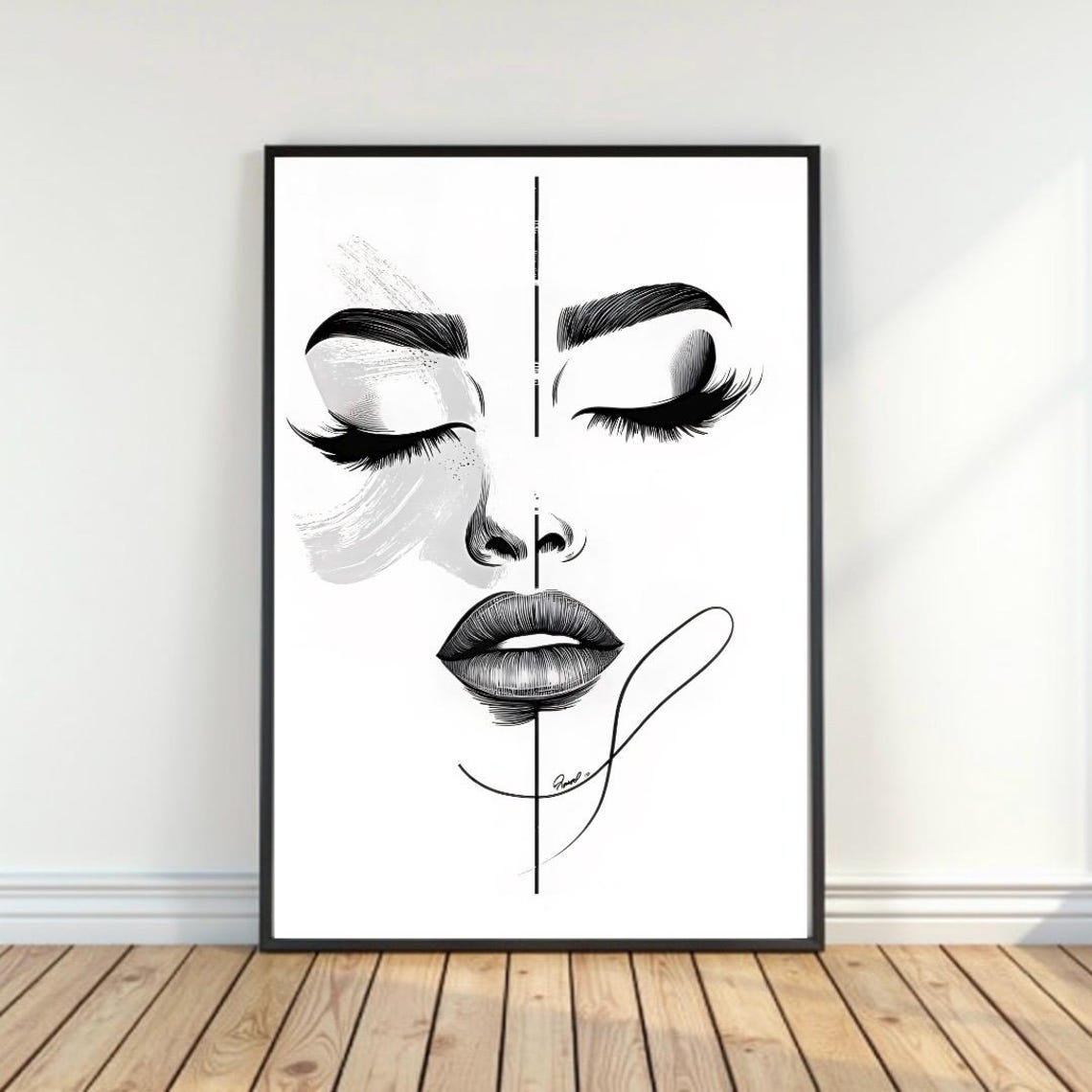 Black and White Abstract Woman Face Bold Lashes Sketch Poster