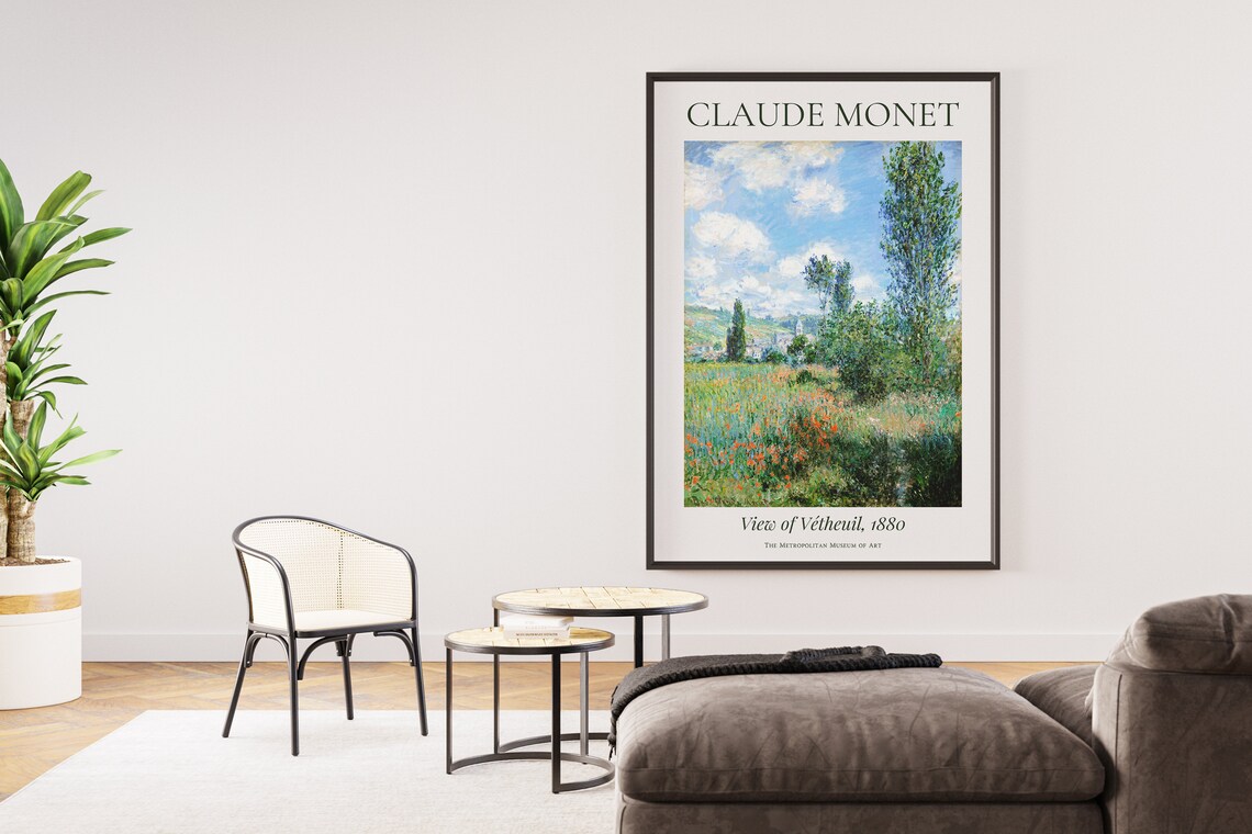 Monet View of Vetheuil Village Poppies 1880 Impressionist Landscape Poster - Image 6