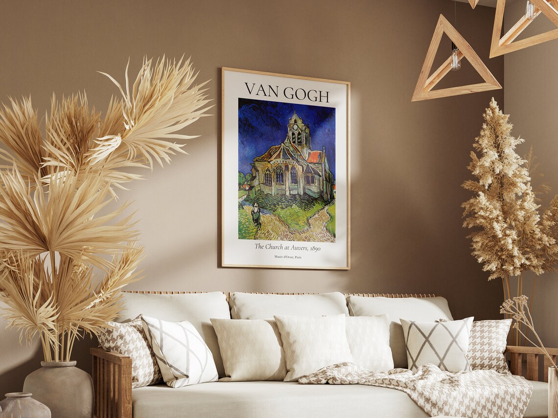 Van Gogh The Church at Auvers Gothic Steeple 1890 Exhibition Art Poster - Image 4