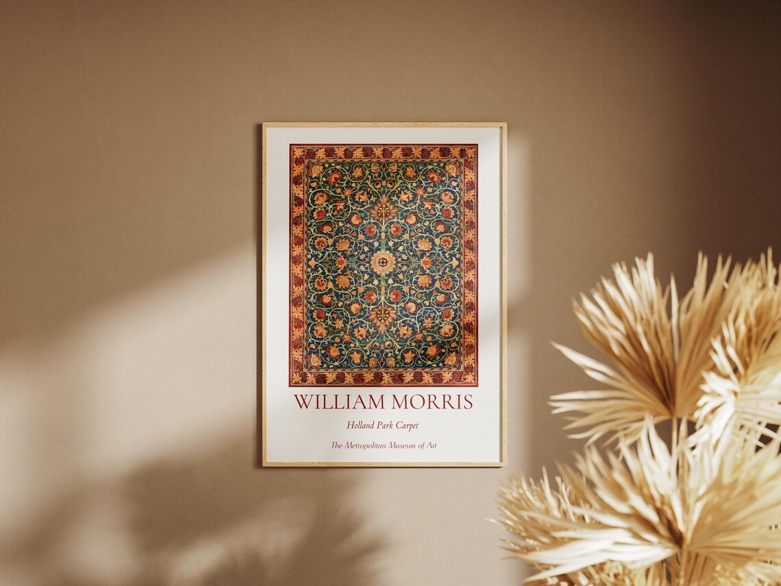 William Morris Holland Park Carpet Red Blue Floral Exhibition Wall Art - Image 7
