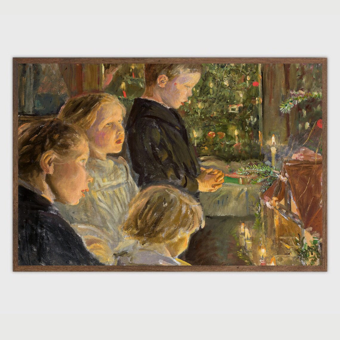 Vintage Christmas Children by Tree Art Print - Image 2