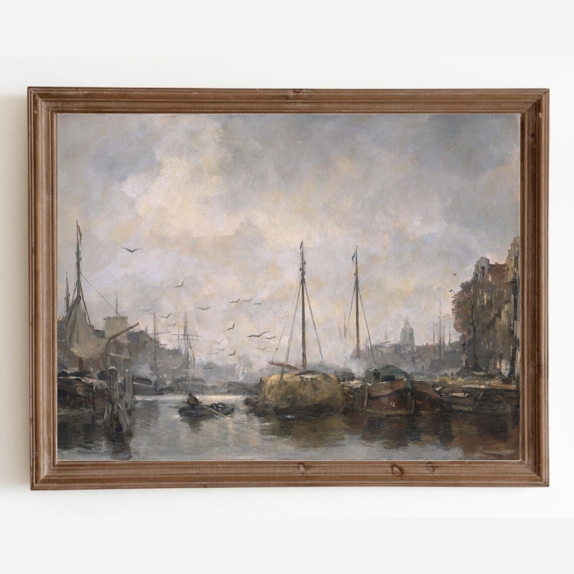 Harbor Seascape Vintage Ship Art Print, Coastal Decor