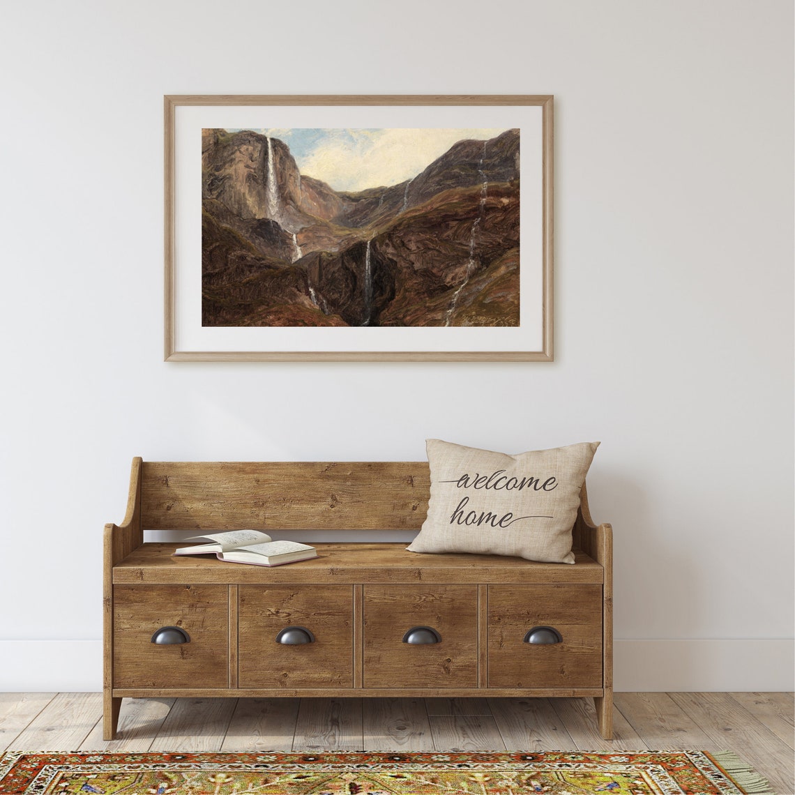 Mountain Landscape Painting Vintage Waterfall Print Antique Rustic Decor Art - Image 2