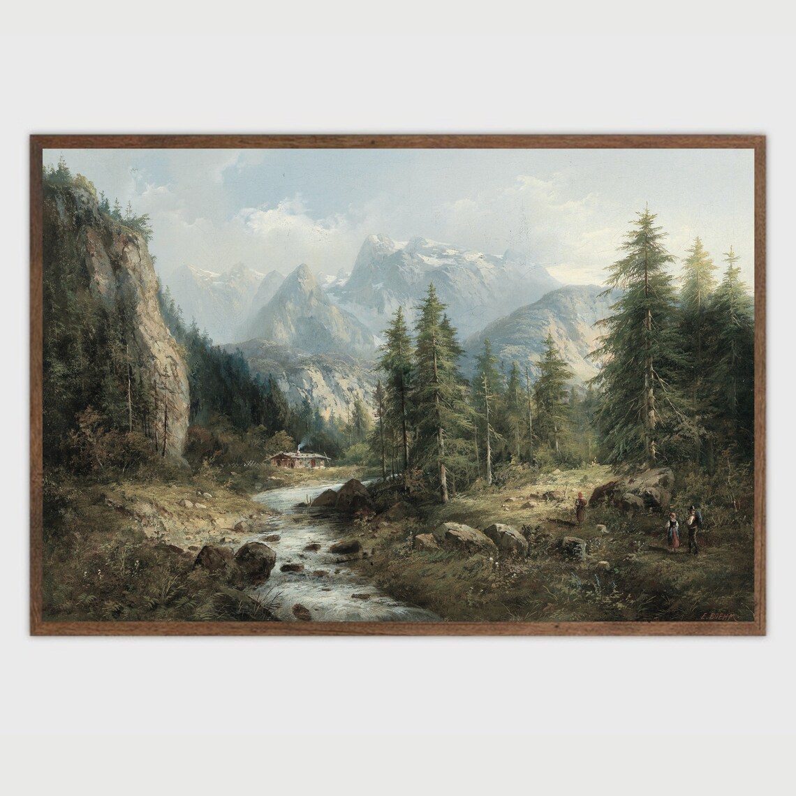 Rustic Mountain Landscape Vintage Forest Art Print - Image 2