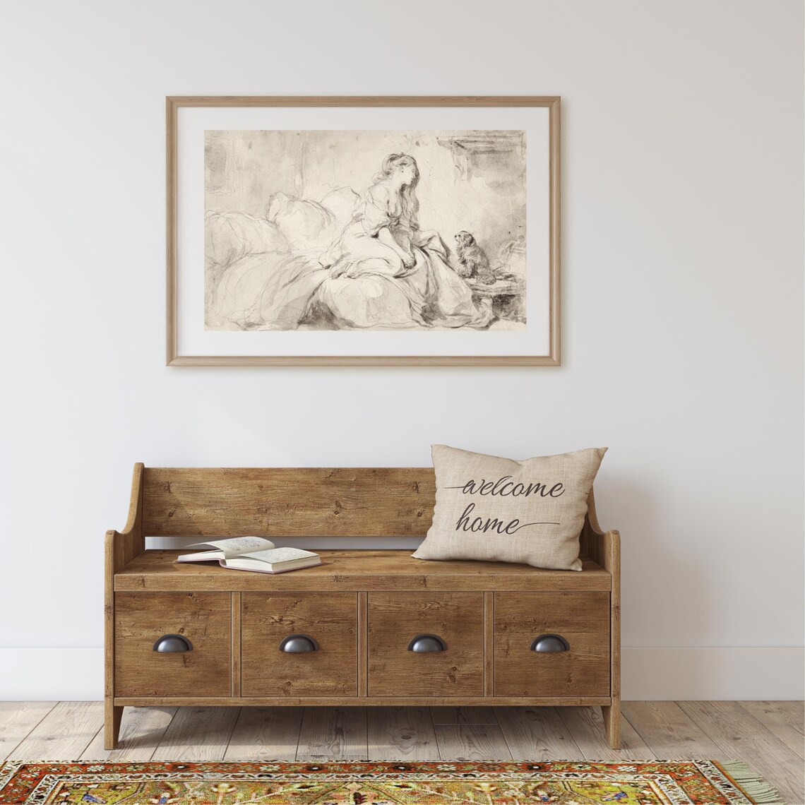 Woman And Dog Sketch Drawing Vintage Portrait Art Print - Image 2