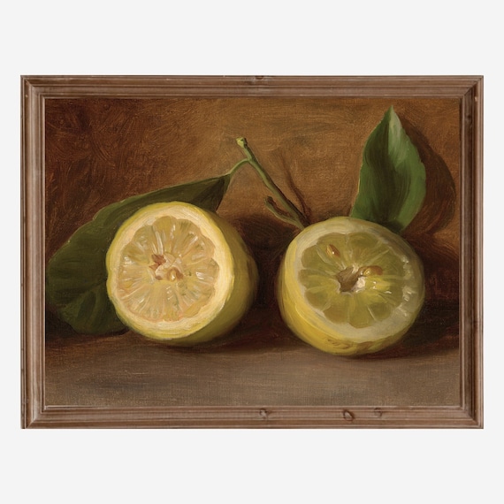 Vintage Lemon Print Kitchen Fruit Art Print Vintage Still Life Painting Lemon Painting Country Farmhouse Artwork