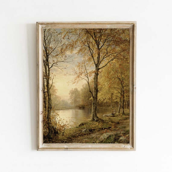 Autumn Landscape, Vintage Tree Oil Painting Art Print