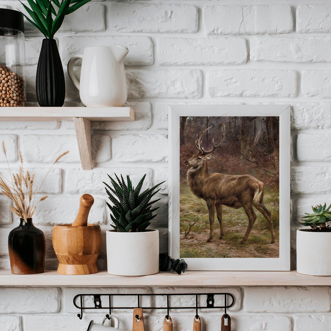 Majestic Red Deer Stag Standing In A Forest Vintage Animal Poster - Image 2