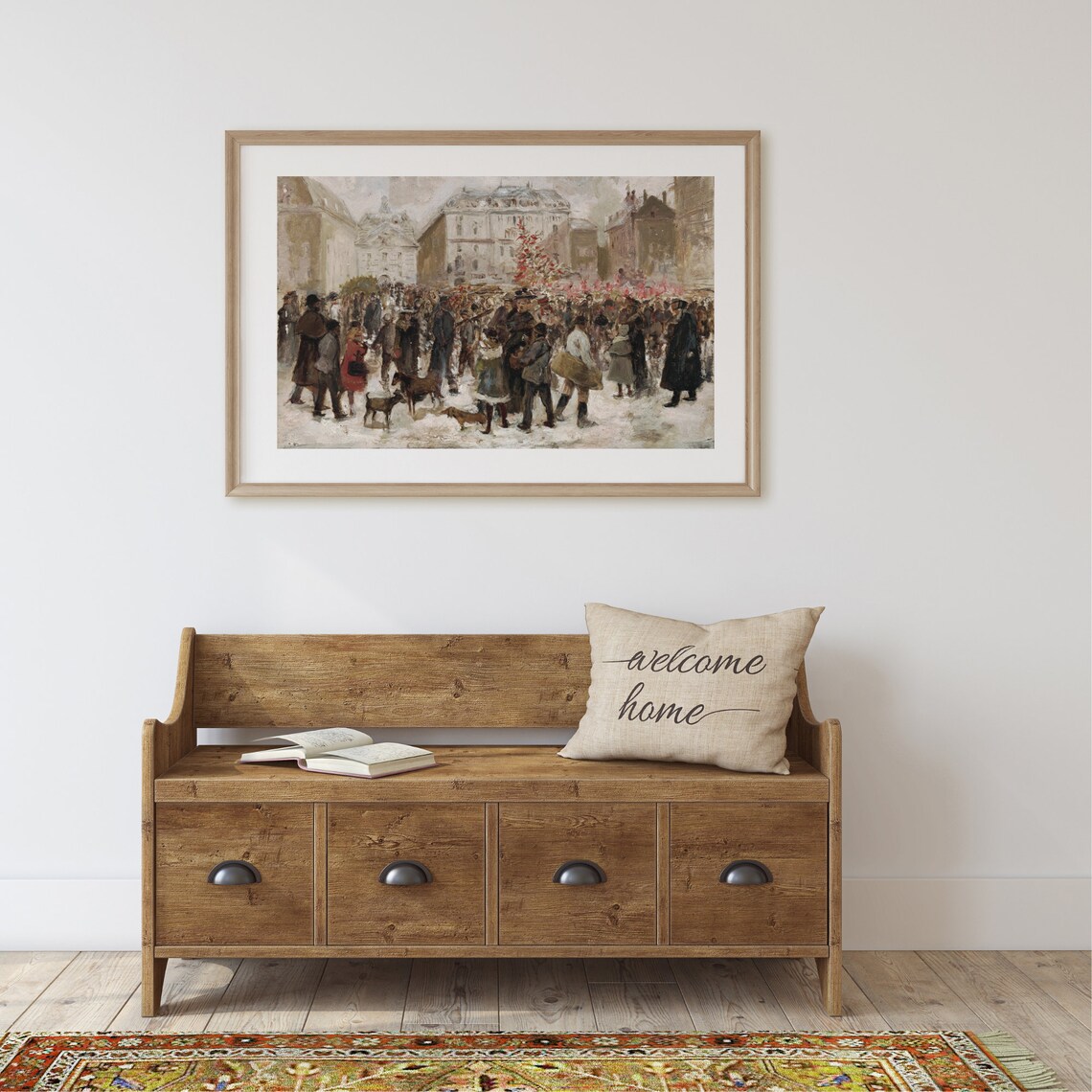 Vintage Christmas Market Art Print, Winter Village - Image 2