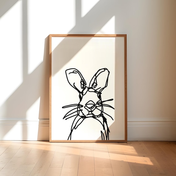 Rabbit Line Art Print, Minimalist Nursery Decor