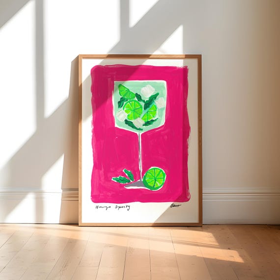 Hugo Spritz Cocktail Art Print Colorful Kitchen Wall Decor