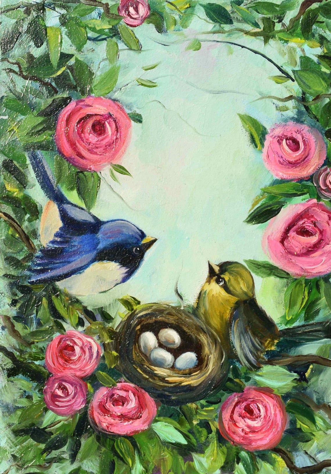 Bird Oil Painting Birds Art Birds In The Nest Art Oil Art Bird Artwork Bird Wall Art Birds Painting Birds Flowers Art Art Bird Painting Bird - Image 4
