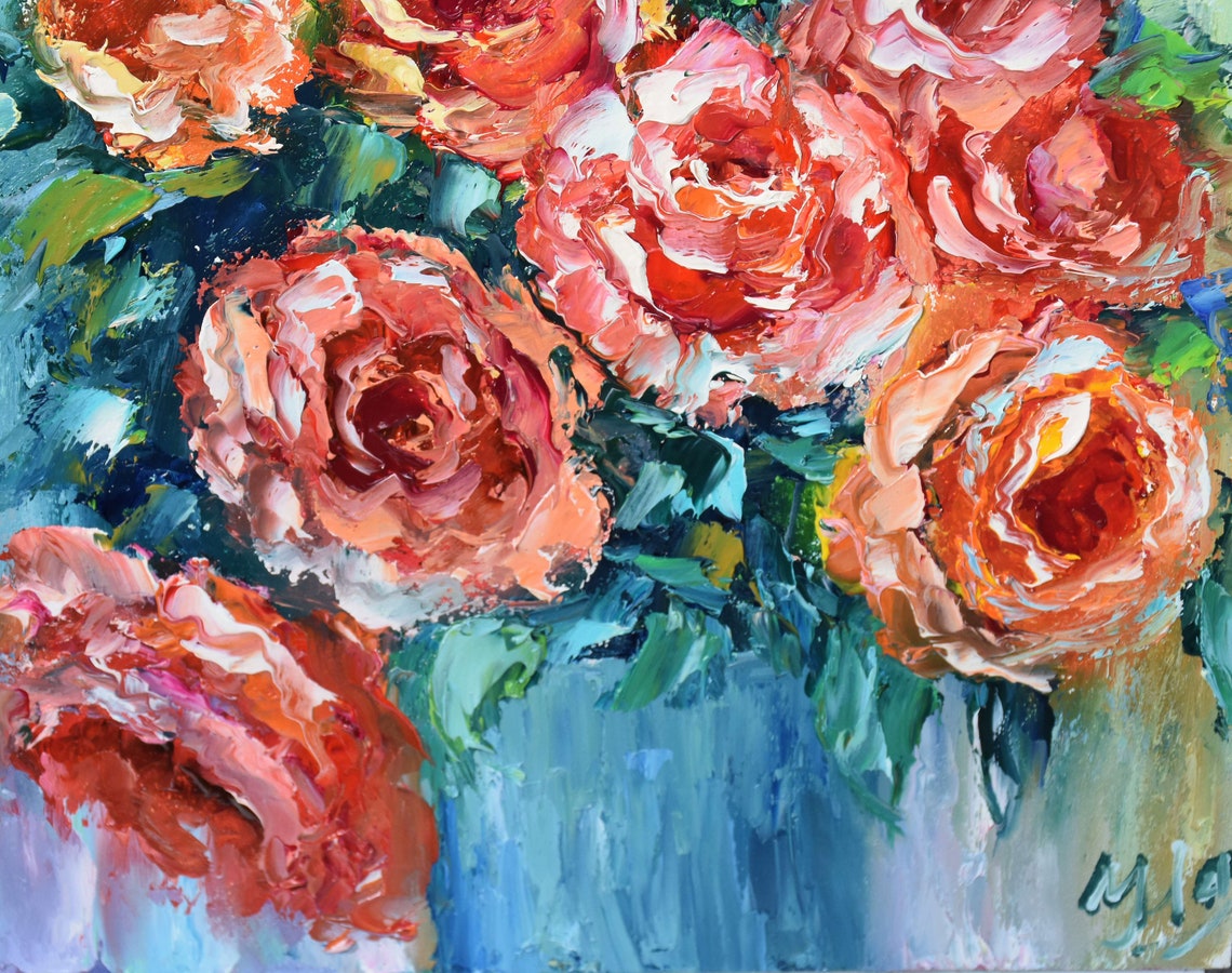 Roses Oil Painting Rose Flowers Art Painting Flowers Painting Flower Oil Painting Miniature Art Oil Original Painting In Oil Still Life Pai