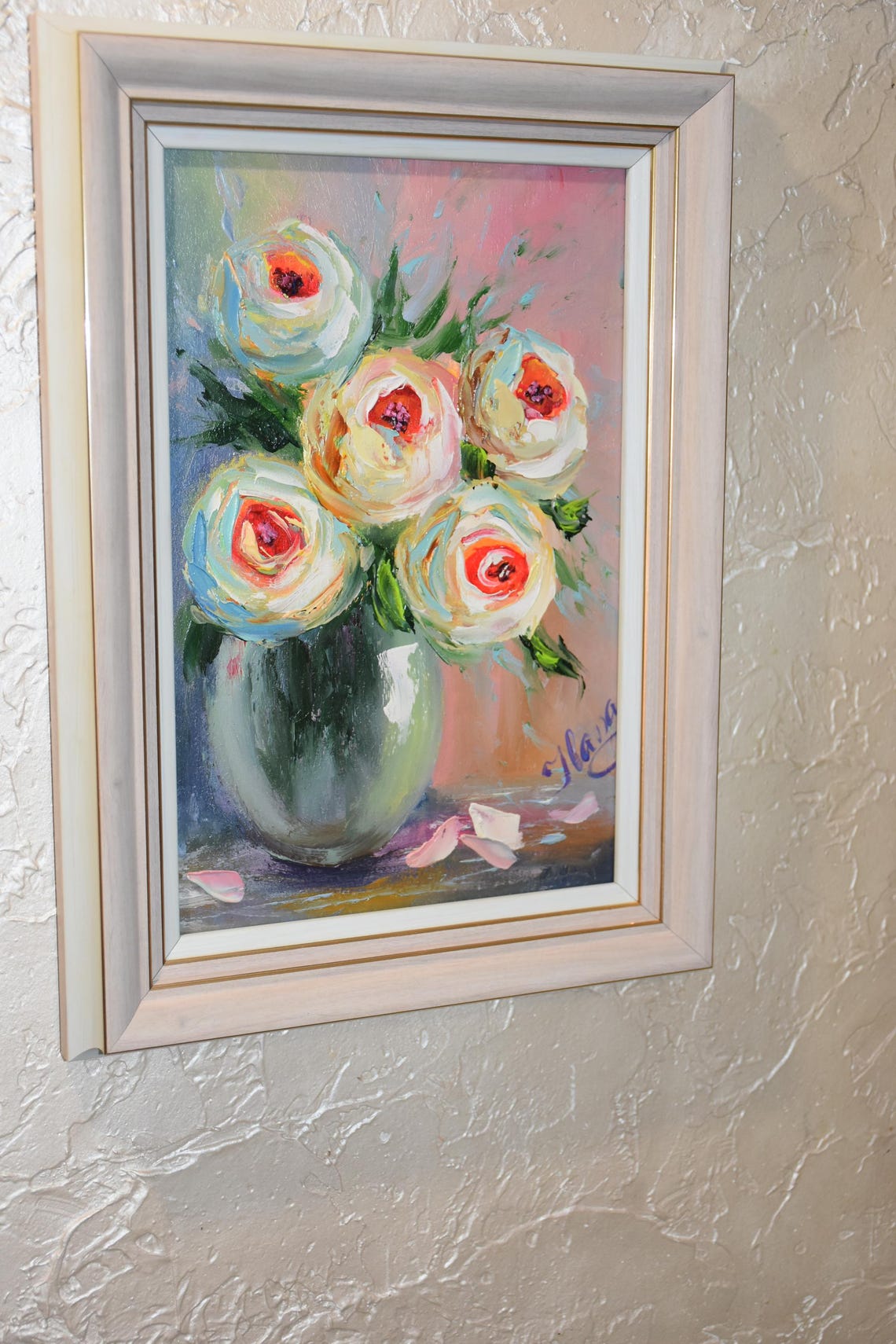 Rose Painting Roses Still Life Art Floral Painting Pink Floral Oil Painting Still Life Art White Roses Art Oil Original White Flower Art Flo - Image 3