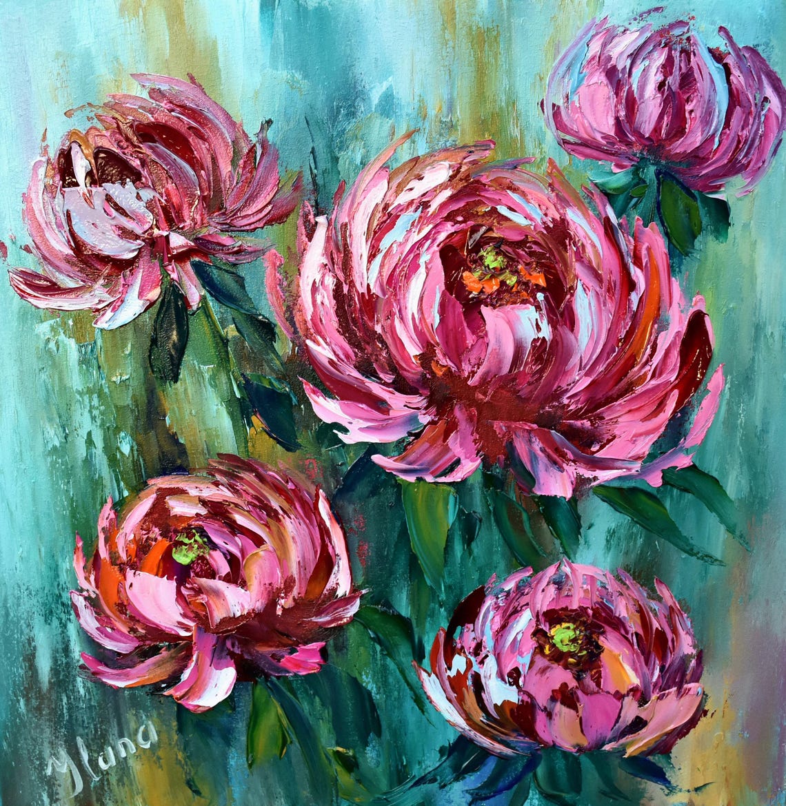 Peony Painting Flowers Painting Peony Wall Art Impasto Oil Painting Meadow Landscape Peony Oil Painting Peony Art Pink Flower Flower Abstrac