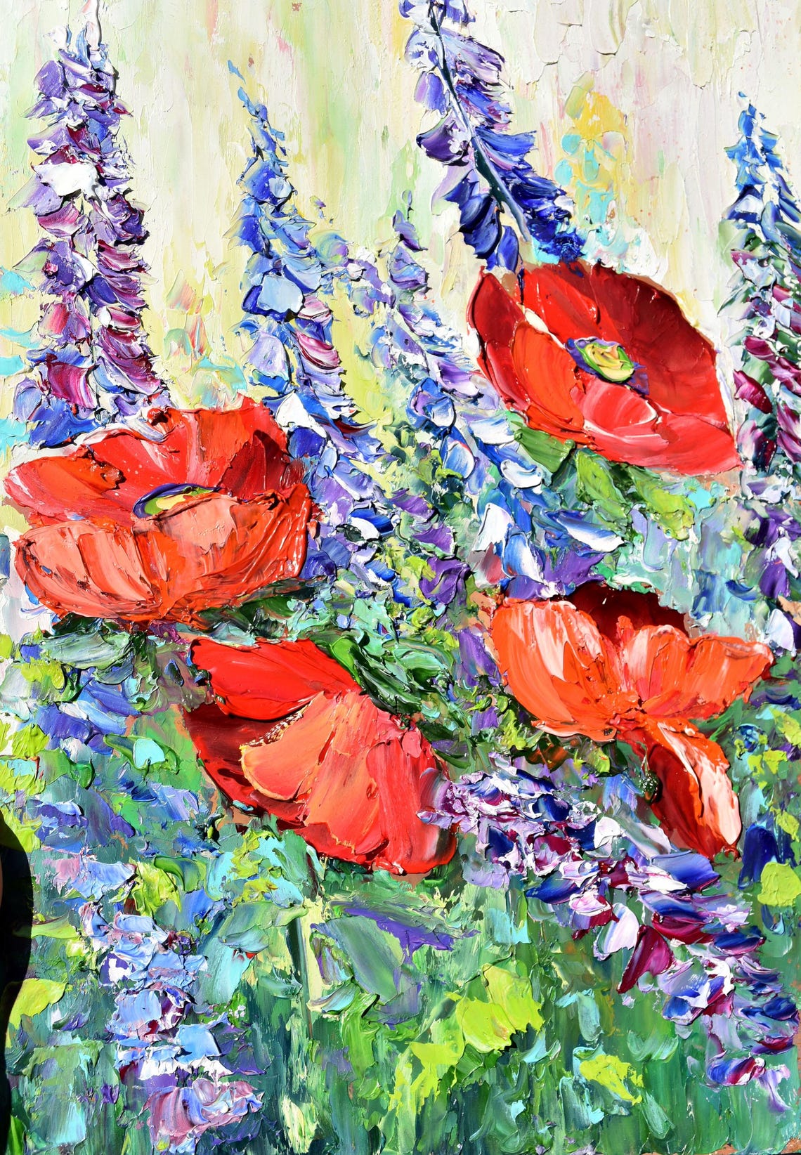 Poppies Landscape Poppy Original Art Impasto Flowers Wildflowers Art Poppy Wall Art Floral Artwork Flowers Painting Red Poppies Art Red Popp - Image 3