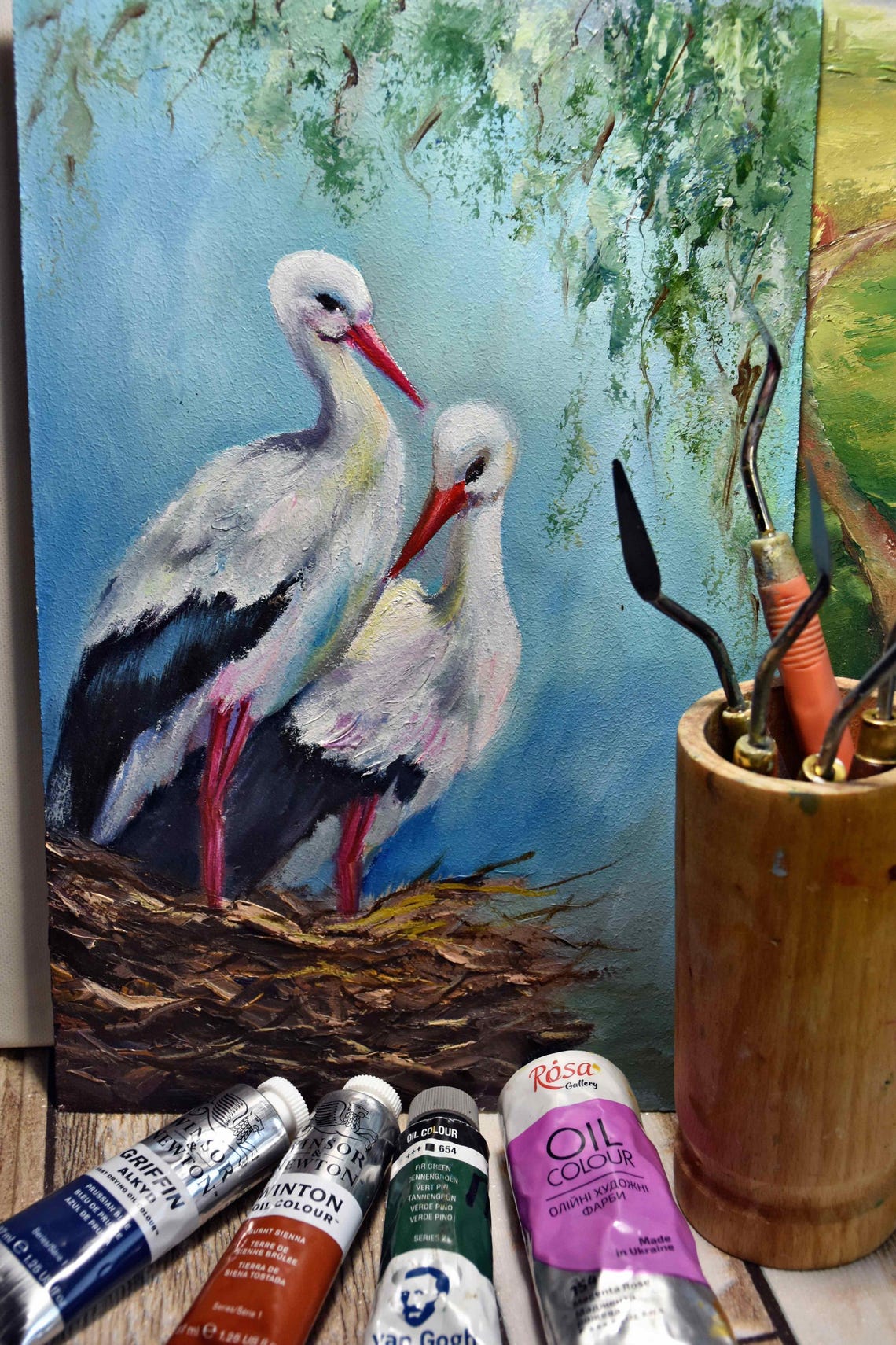 Storks Birds In The Nest Storks Birds Art Birds Painting Art Bird Painting Bird Art White Birds Art Birds Landscape Nursery Wall Art Color - Image 5
