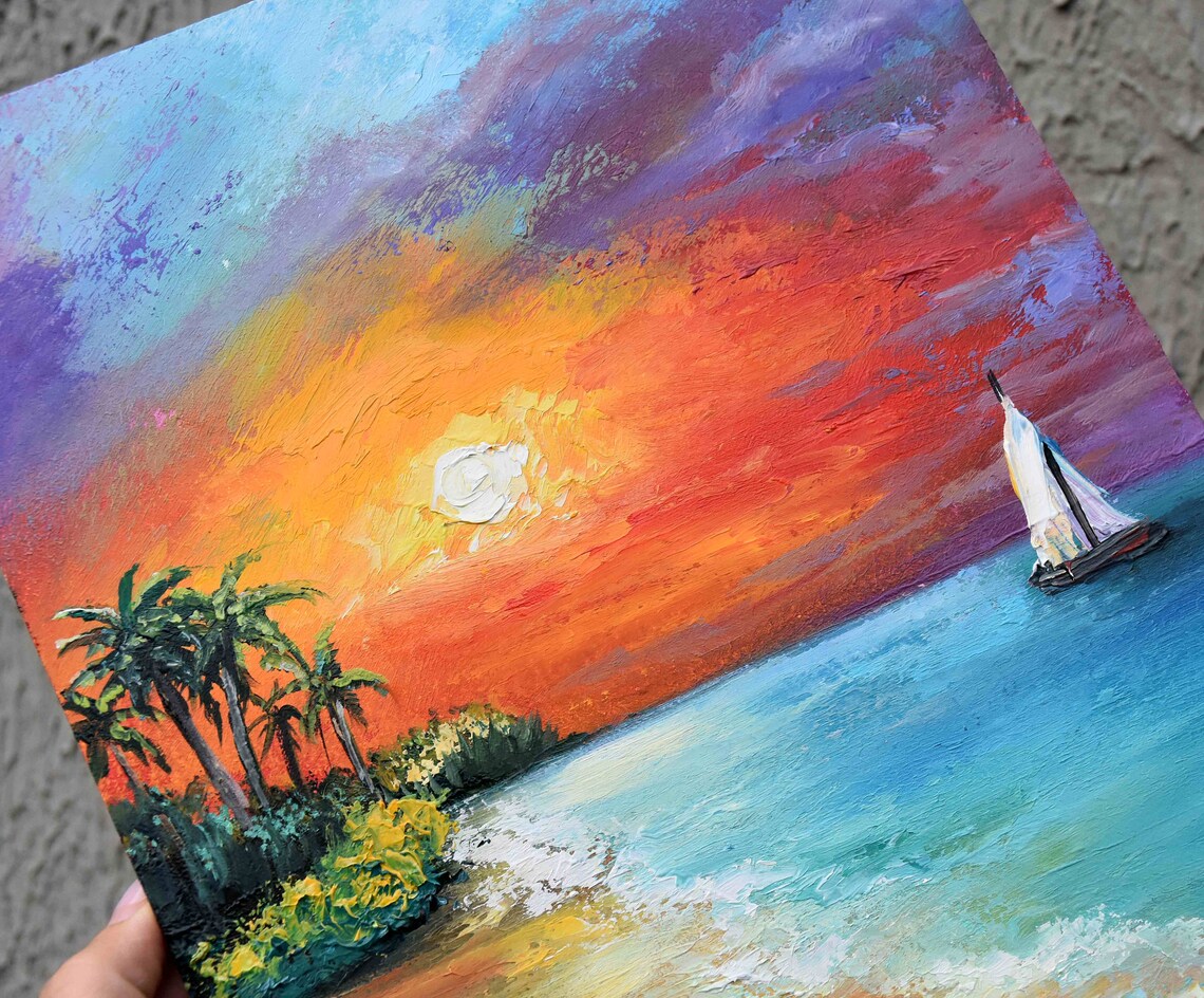 Tropical Sunset Beach With Palm Trees And Sailboat Art Poster - Image 5